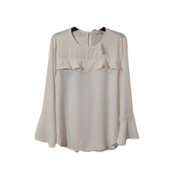 NEW Loft Women Ivory Ruffle Bell Sleeve Blouse Small - Picture 2 of 9